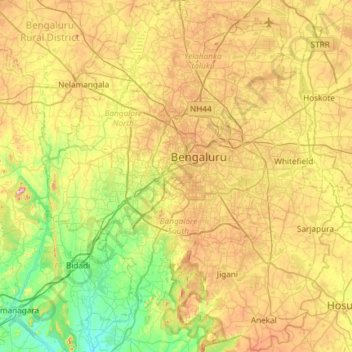 Bengaluru Urban District topographic map, elevation, terrain
