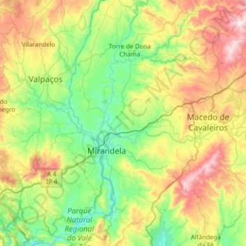 Mirandela topographic map, elevation, terrain