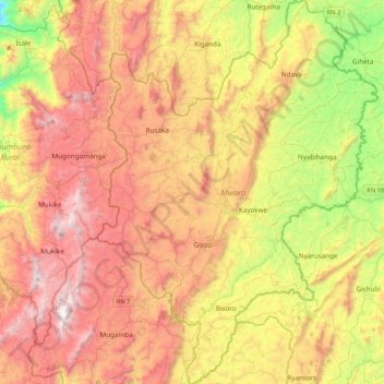 Mwaro topographic map, elevation, terrain