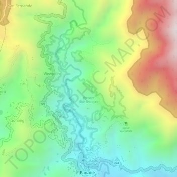 Banaue Rice Terraces topographic map, elevation, terrain