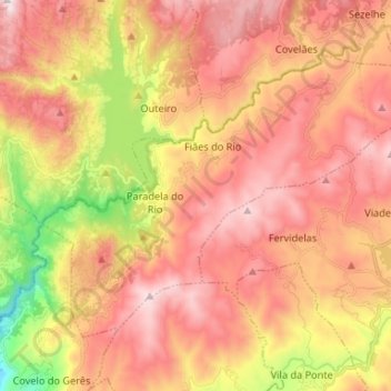 Paradela, Contim e Fiães topographic map, elevation, terrain