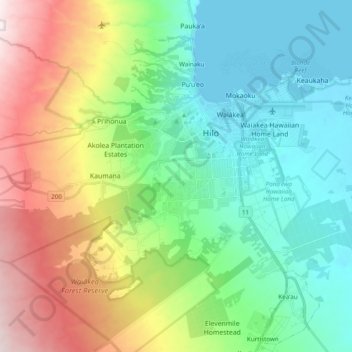 Hilo topographic map, elevation, terrain