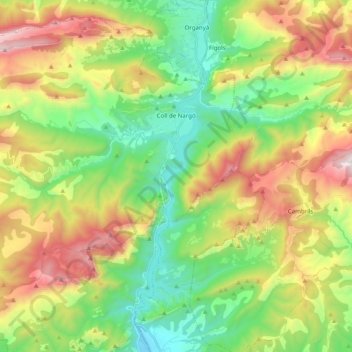 Coll de Nargó topographic map, elevation, terrain