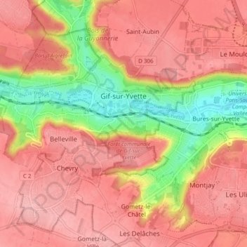 Gif-sur-Yvette topographic map, elevation, terrain