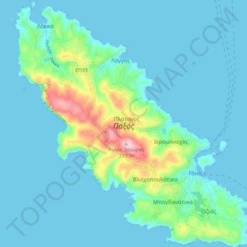 Paxos topographic map, elevation, terrain
