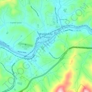 Bryson City topographic map, elevation, terrain