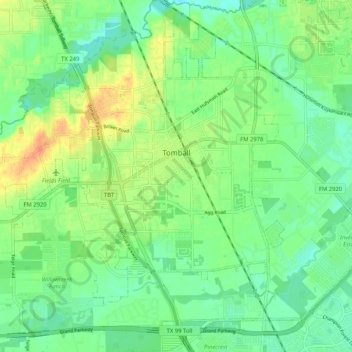 Tomball topographic map, elevation, terrain