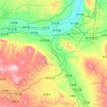 中宁县 topographic map, elevation, terrain