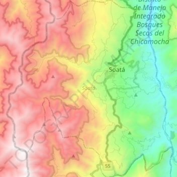 Soatá topographic map, elevation, terrain