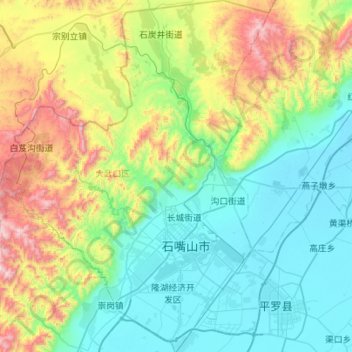 大武口区 topographic map, elevation, terrain