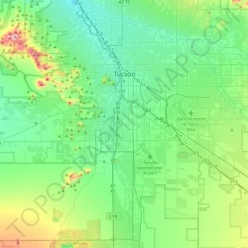 Tucson topographic map, elevation, terrain