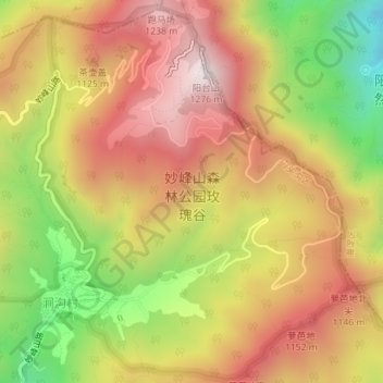 妙峰山森林公园玫瑰谷 topographic map, elevation, terrain