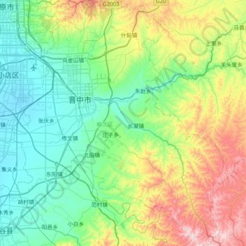 榆次区 topographic map, elevation, terrain