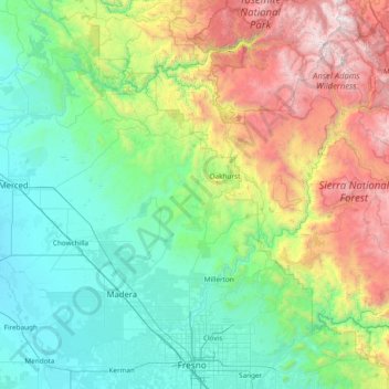 Madera County topographic map, elevation, terrain