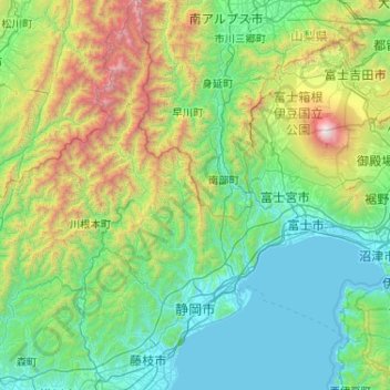 Shizuoka topographic map, elevation, terrain