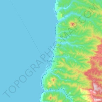Kholmsk topographic map, elevation, terrain