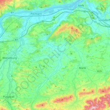 Melk topographic map, elevation, terrain