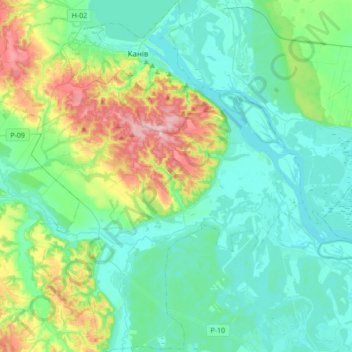 Канівська міська громада topographic map, elevation, terrain