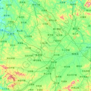 东丰县 topographic map, elevation, terrain