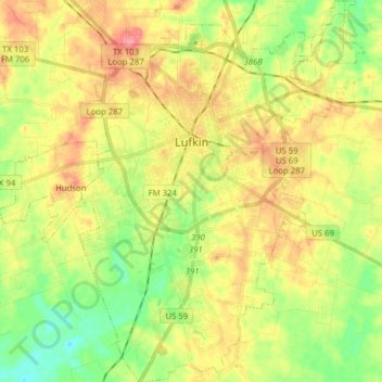 Lufkin topographic map, elevation, terrain