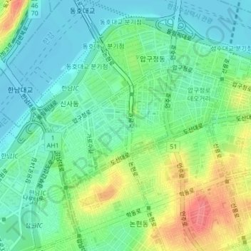 Sinsa-dong topographic map, elevation, terrain