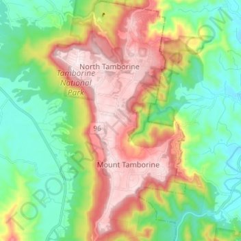 Tamborine Mountain topographic map, elevation, terrain