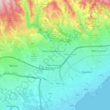 Δήμος Κάτω Πολεμιδίων topographic map, elevation, terrain