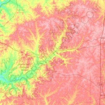Homochitto National Forest topographic map, elevation, terrain