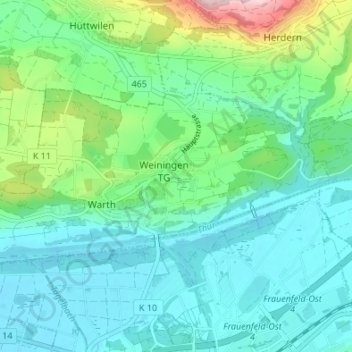 Warth-Weiningen topographic map, elevation, terrain