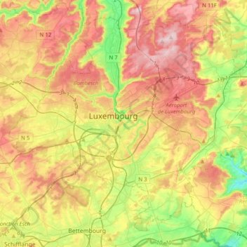 Canton Luxembourg topographic map, elevation, terrain