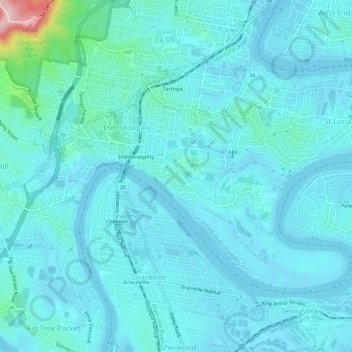 Indooroopilly topographic map, elevation, terrain