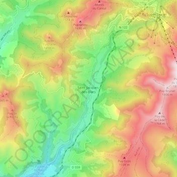 Saint-Jacques-des-Blats topographic map, elevation, terrain