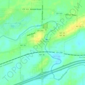 Village of Churchville topographic map, elevation, terrain