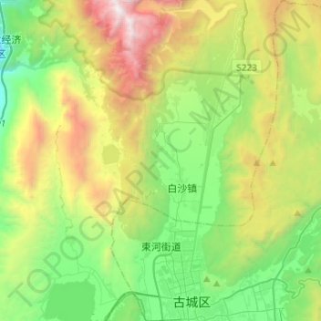束河街道 topographic map, elevation, terrain