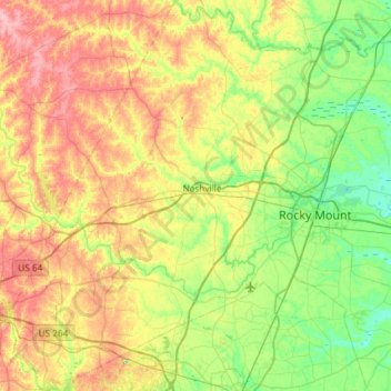 Nash County topographic map, elevation, terrain