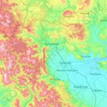 Trikala Regional Unit topographic map, elevation, terrain