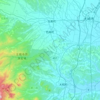 Shikama topographic map, elevation, terrain