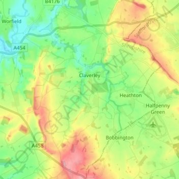 Claverley topographic map, elevation, terrain
