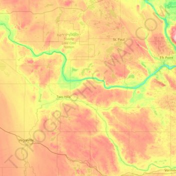 County of Two Hills topographic map, elevation, terrain