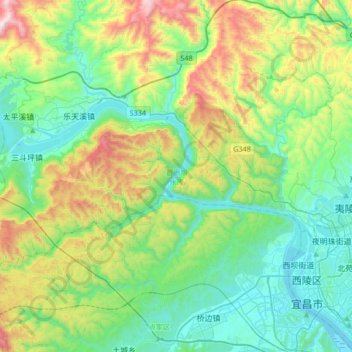 夷陵区 topographic map, elevation, terrain