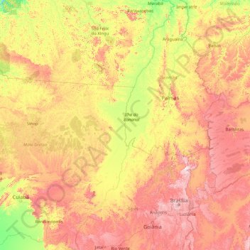 Rio Araguaia topographic map, elevation, terrain