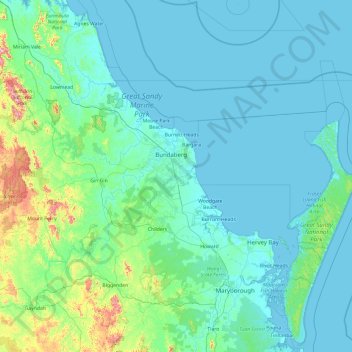 Bundaberg Region topographic map, elevation, terrain