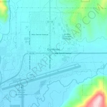 Gunnison topographic map, elevation, terrain