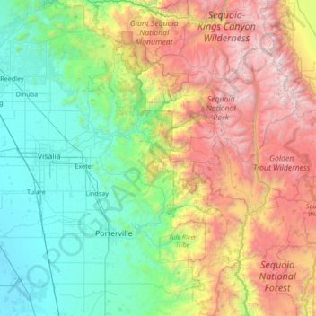 Giant Sequoia National Monument topographic map, elevation, terrain