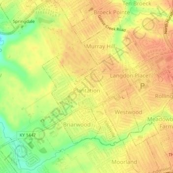 Plantation topographic map elevation - Thumbnail 