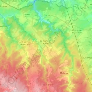 La RocheenBrenil topographic map, elevation, terrain