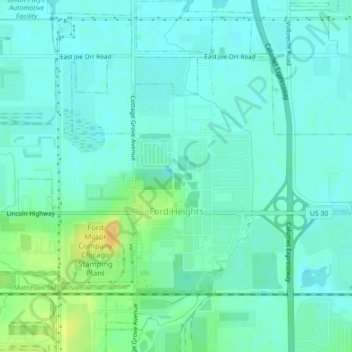 Ford Heights topographic map, elevation, terrain