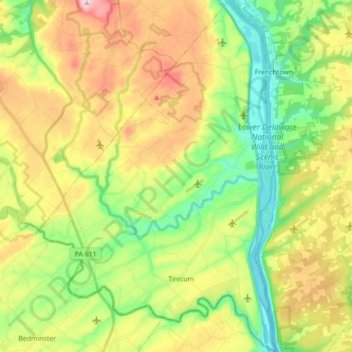 Tinicum Township topographic map, elevation, terrain