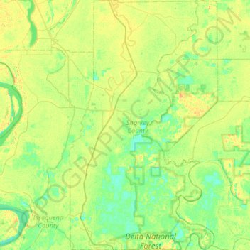 Sharkey County topographic map, elevation, terrain