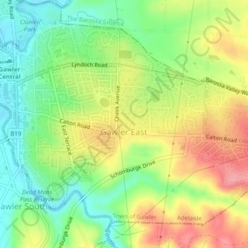 Gawler East topographic map, elevation, terrain